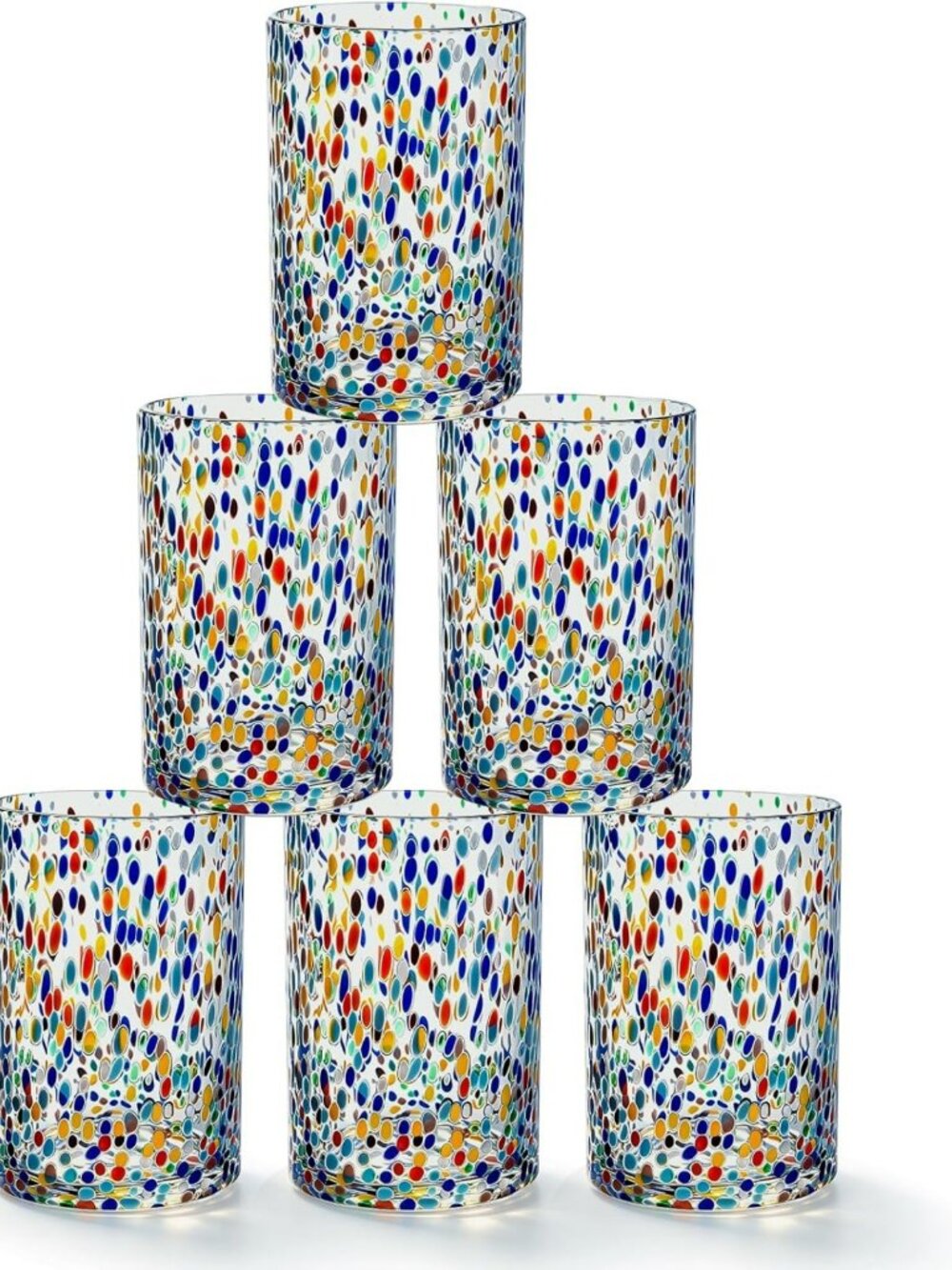 Colorful Hand Blown Mexican Drinking Glasses, 16 Oz, Set of 6, Unique Home Decor